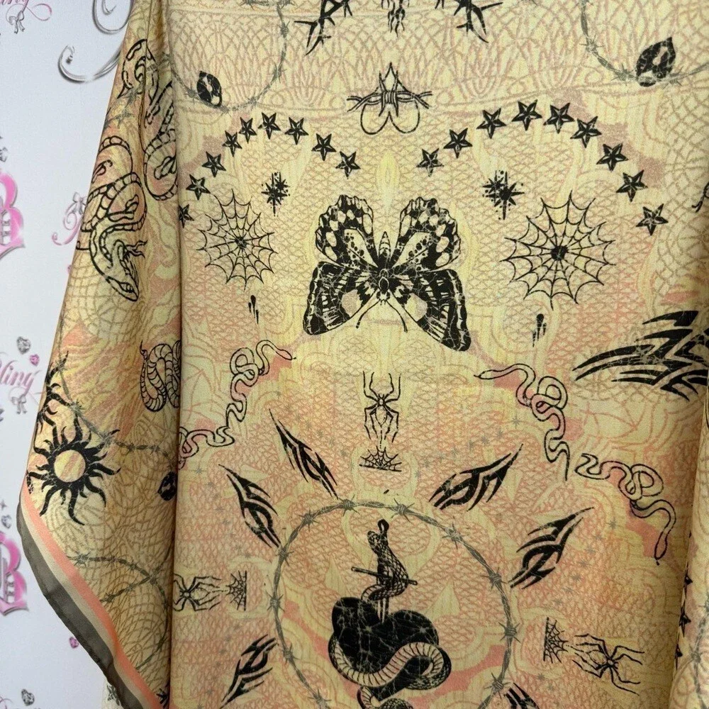 Scarf wrap Butterfly & Serpent Print Scarf Wrap in Pale Yellow and Black